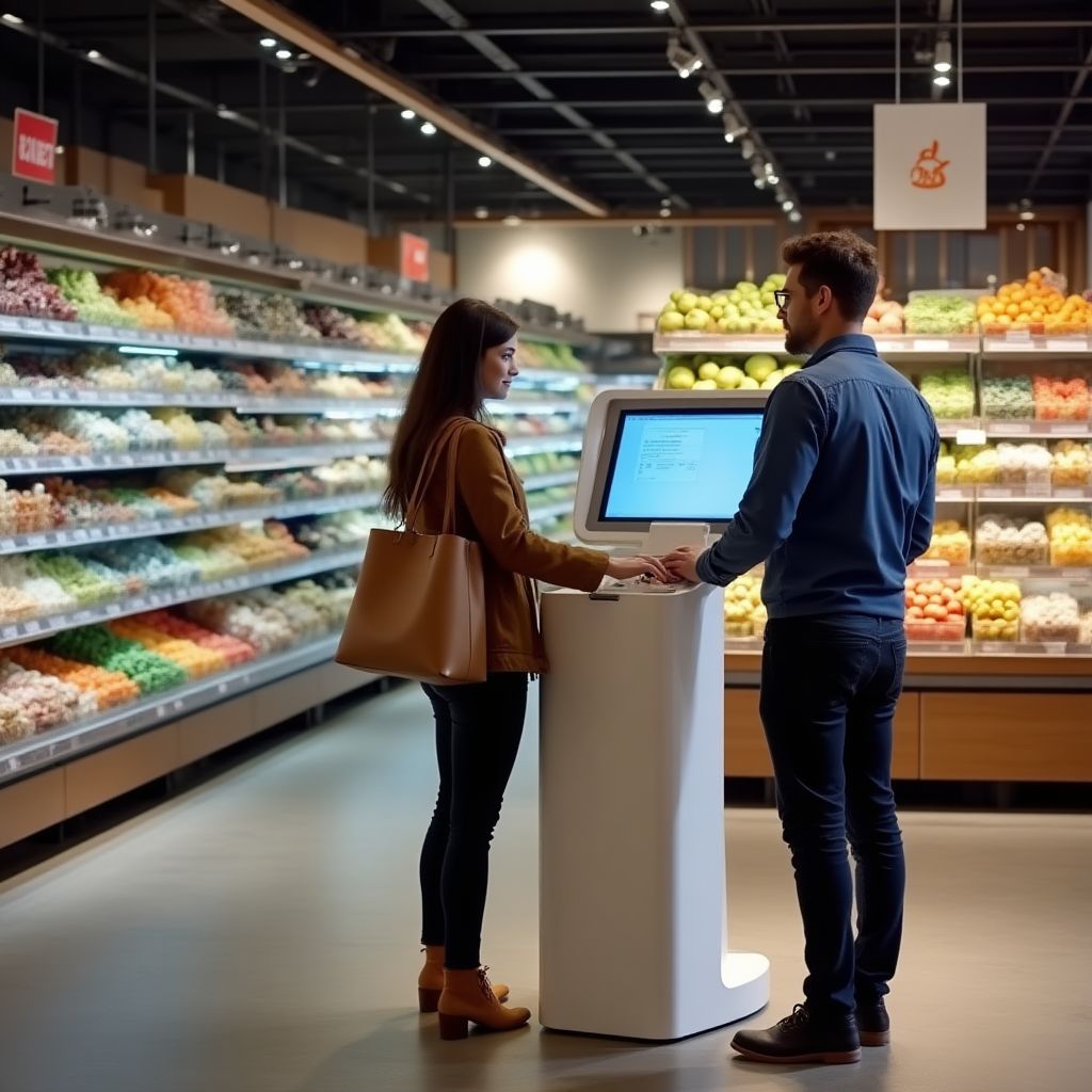 Modern marketteki self-servis kasa sistemi